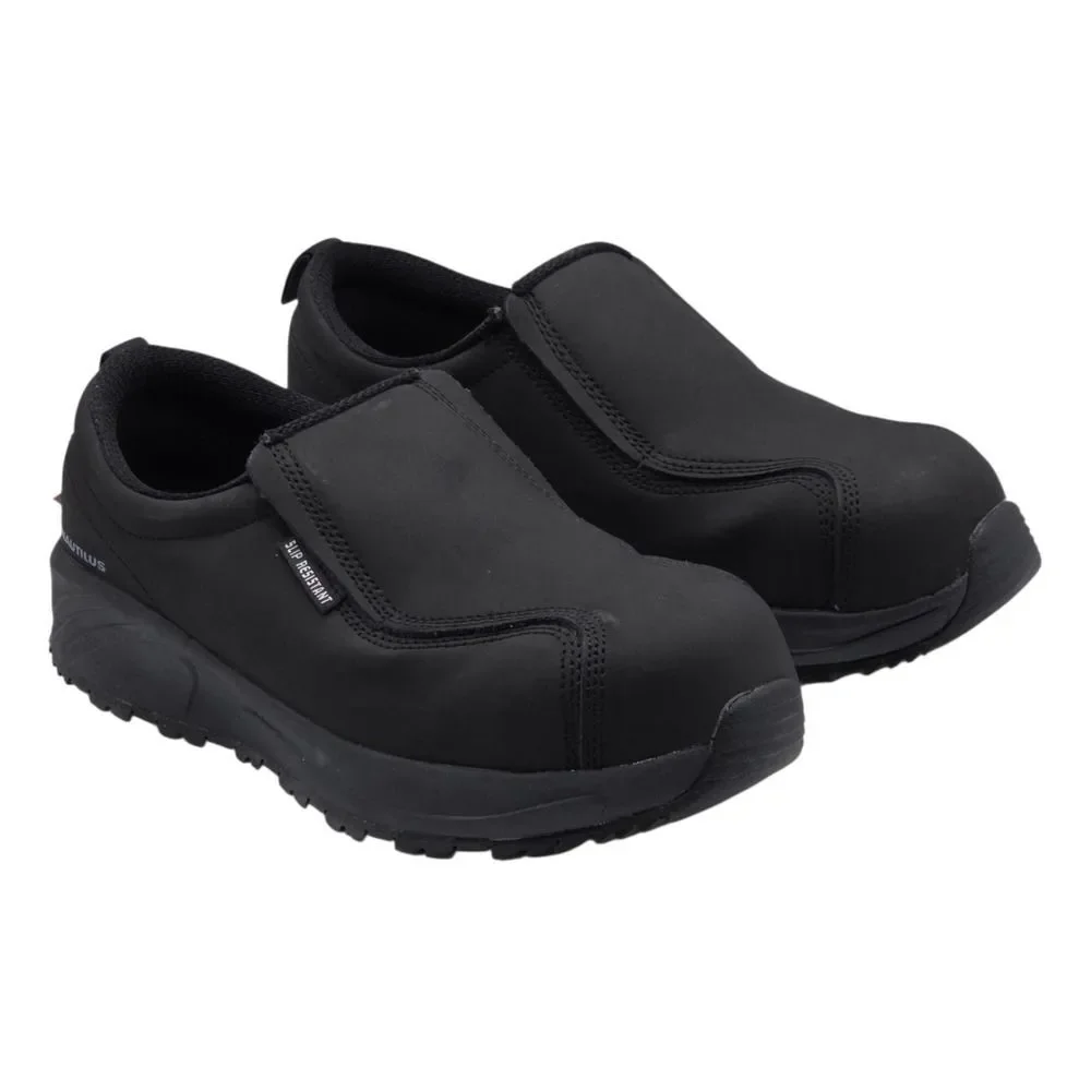 Nautilus N2531 Women's Black Safety Shoes 9.5M Guard Slip‎ On Metal Free Leather